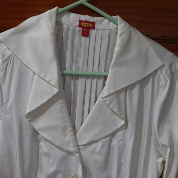 Vintage Eye White Pleated Ruffle Collared Long Sleeve Button Down Shirt Top 10 - Picture 3 of 14
